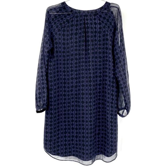 Cabi Harlequin Purple & Black Print Sheer Long Sleeve Shift Dress Small GUC - Picture 4 of 6